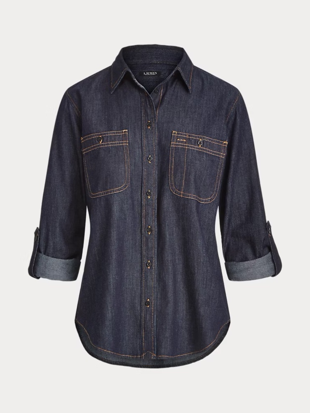 Lauren Ralph Lauren dark blue Denim long sleeve roll up shirt Size Small